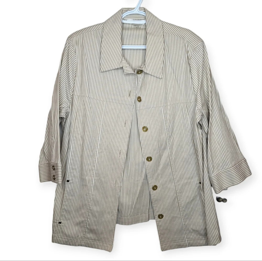 NWT ALIA Tan Beige Cream Stiped Button Down Collared Jacket Women 16 Plus Size